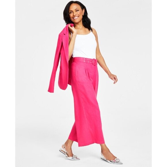 I.N.C. International Concepts Women's Hot Pink Linen Cropped Wide-Leg Pants NWT - Picture 3 of 7